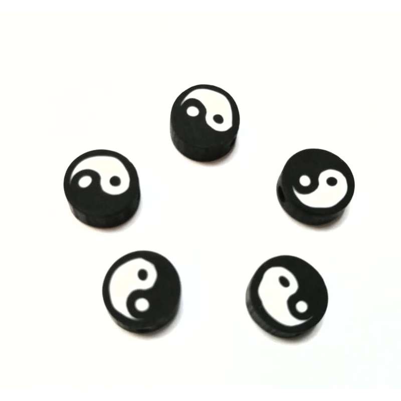 Beads / Yin Yang FIMO - Polymer Clay Beads - 5pcs +/-10mm / Beads for crafting