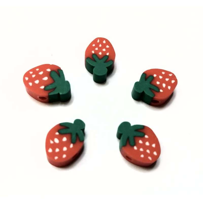 Beads / Strawberry FIMO - Polymer Clay Beads - 5pcs +/-10mm / Beads for crafting
