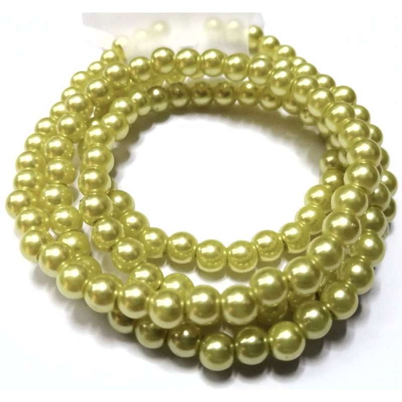 Beads / Glass Pearl Beads - 6mm - yellow green  20 single pcs    / Beads for crafting