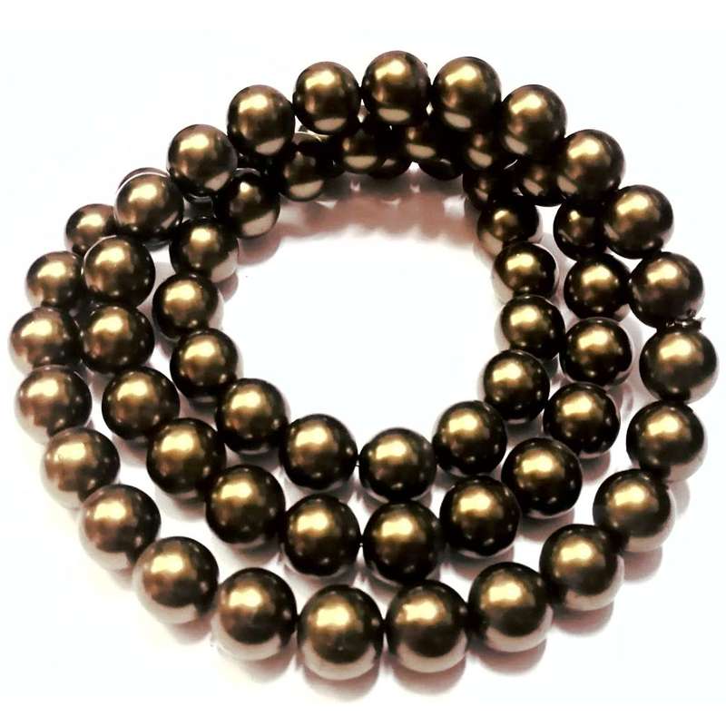 Beads / Glass Pearl Beads - 14mm  - GREEN BROWN - 6pcs / Beads for crafting