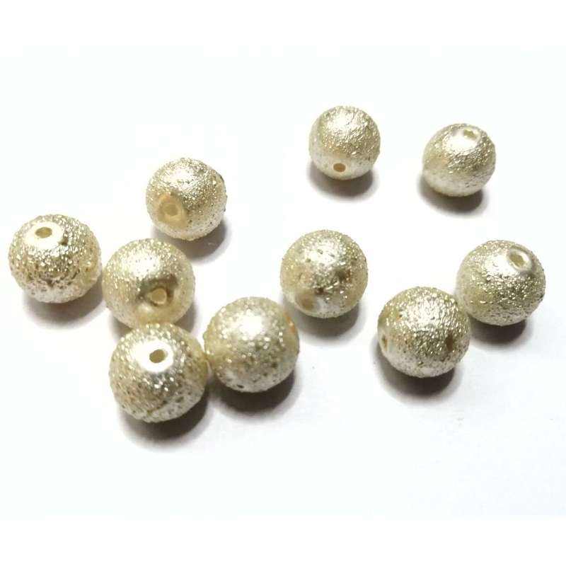 Beads / Glass Beads - 10pcs  -12mm ball -structured surface- champaign / Beads for crafting