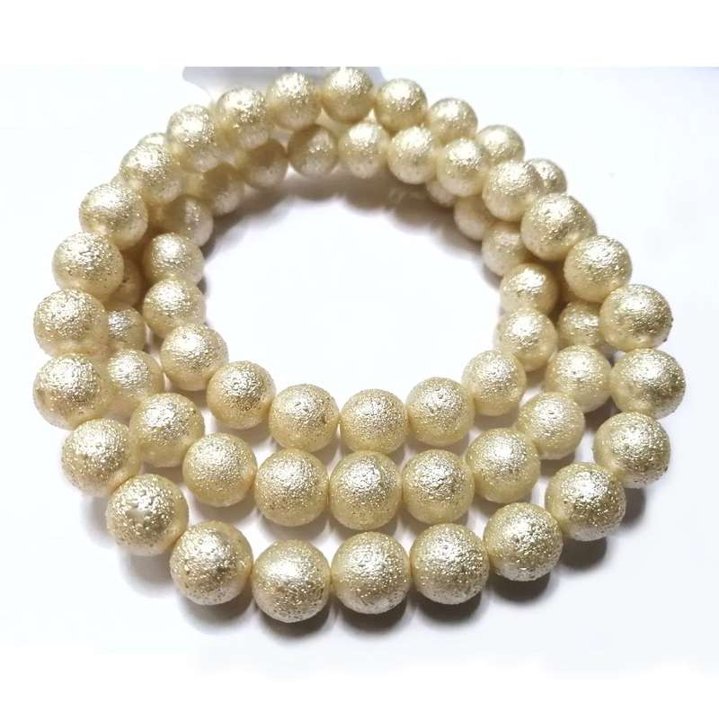 Beads / Glass Beads +/-115pcs string -8mm ball -structured surface-champaign / Beads for crafting