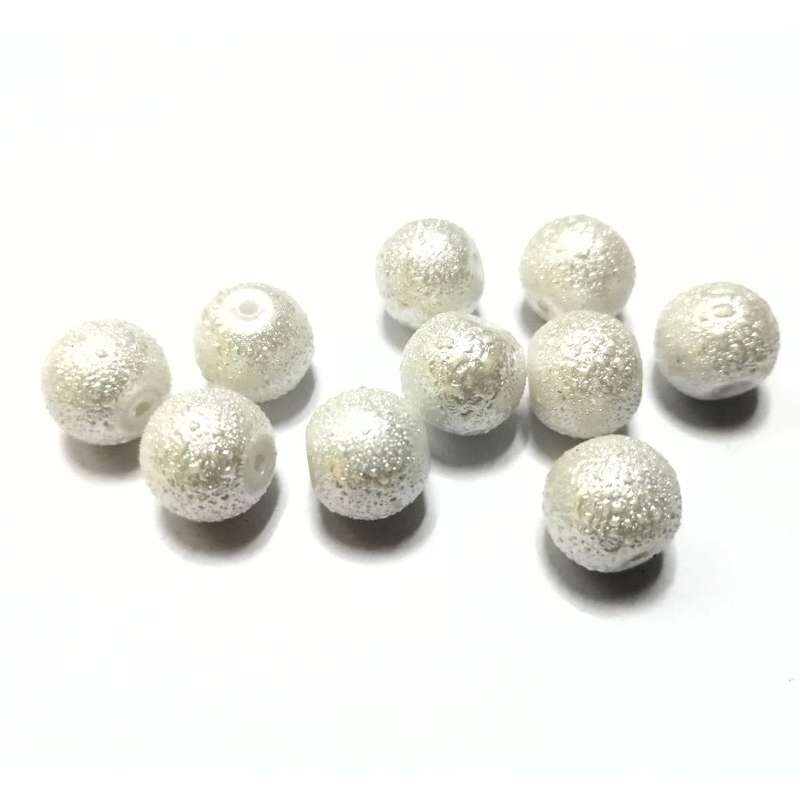 Beads / Glass Beads - 10pcs  -12mm ball -structured surface- white / Beads for crafting