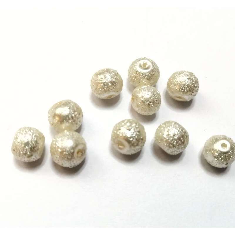 Beads / Glass Beads -10pcs -8mm ball -structured surface-champaign / Beads for crafting