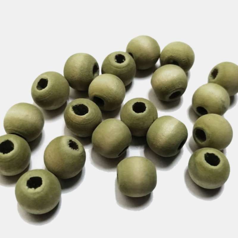 Beads / Wooden Beads - GREY-GREEN silk mat washed- 20pcs - 10mm / Beads for crafting