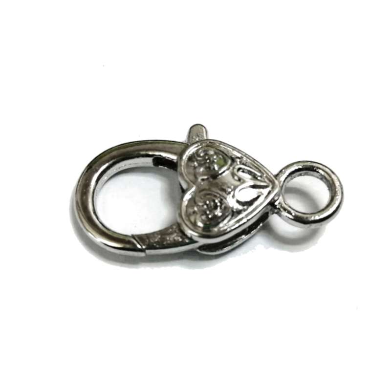 Beads / Large Lobster Clasp with Heart - 1pc  - 26mm silver color / Beads for crafting