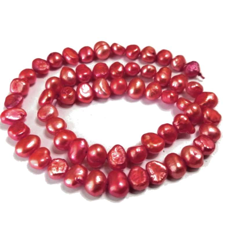 Keshi Shell Pearl Beads -37cm string -red +/- 8mm-flat bottom - beads for crafting