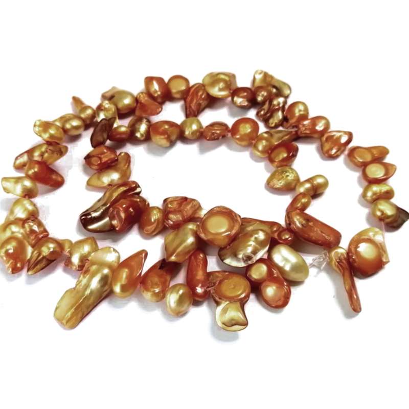 Keshi Shell Pearl Beads -41cm string -yellow+/- 8-20mm-flat bottom - beads for crafting