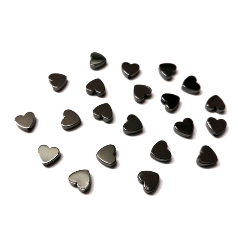 Beads - Hematite Beads - Heart shape- 20pcs - 6mm-     2mm high / Beads for crafting