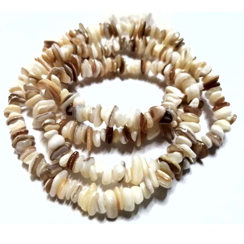 Beads / Shell  Beads 5-10mm - creme brown chips- +/-340pcs -80cm string  / Beads for crafting
