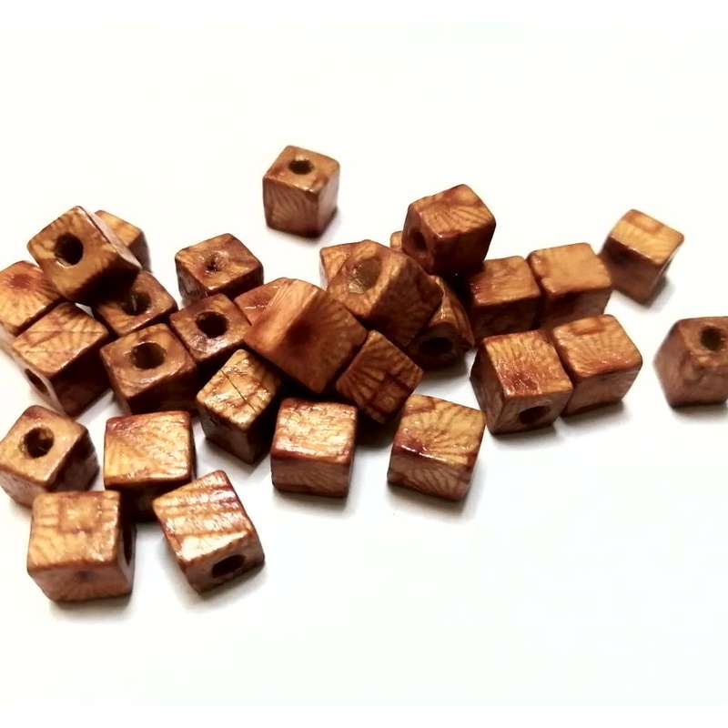 Beads / Wooden Beads - brown- 30pcs - +/-8mm cubes art painted / Beads for crafting