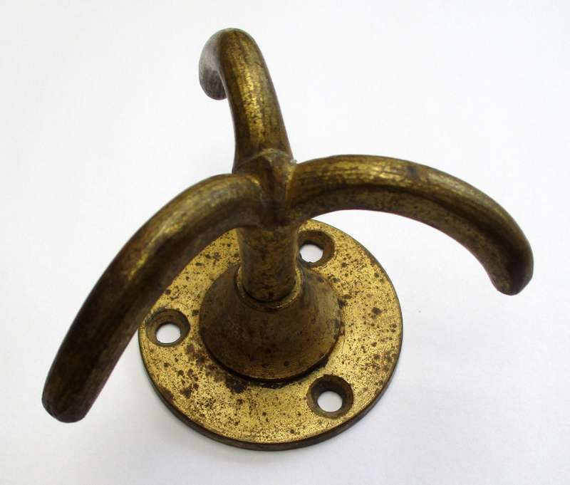 Antique / vintage rotating triple brass hook