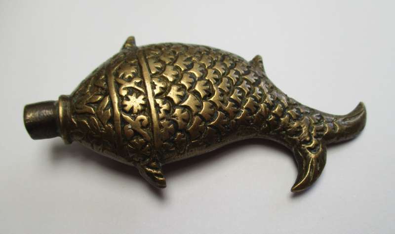Antique / vintage - brass Fish perfume bottle (Lid missing)