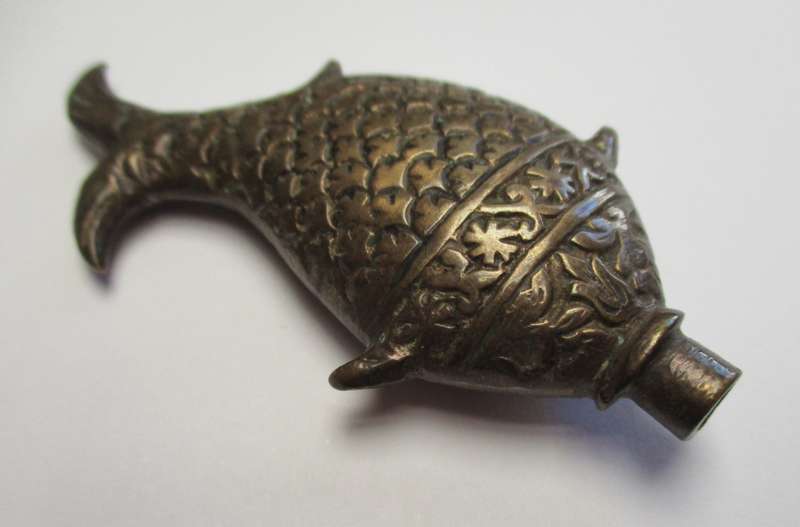 Antique / vintage - brass Fish perfume bottle (Lid missing)