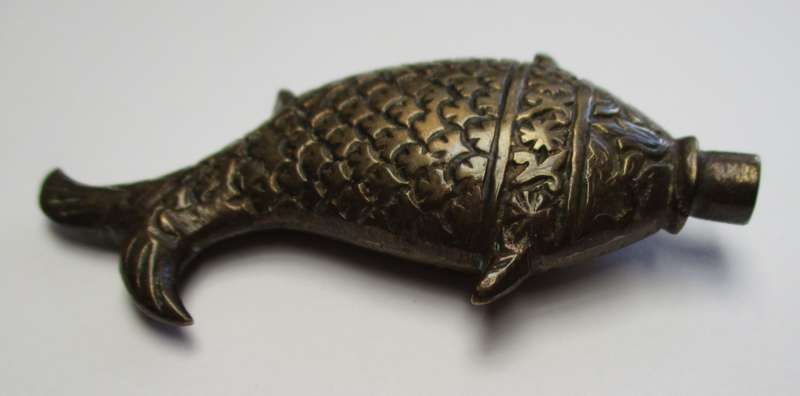 Antique / vintage - brass Fish perfume bottle (Lid missing)