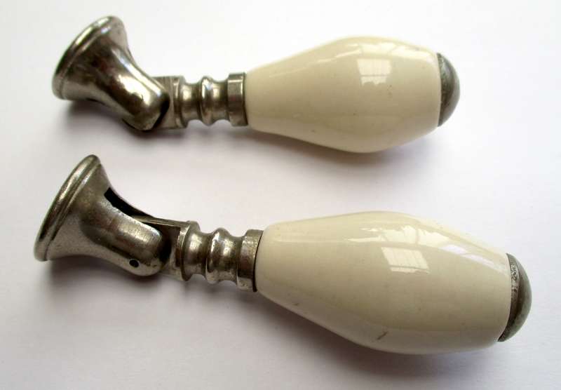 Vintage porcelain drawer handles, pair.