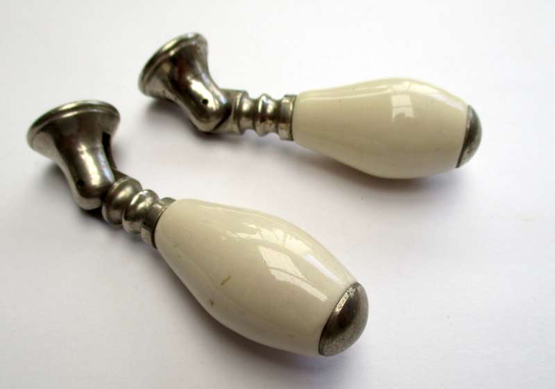 Vintage porcelain drawer handles, pair.