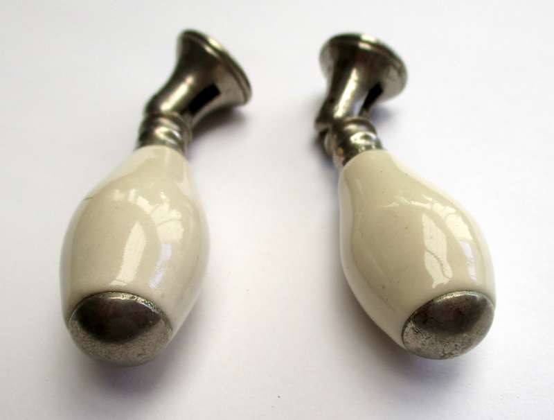 Vintage porcelain drawer handles, pair.