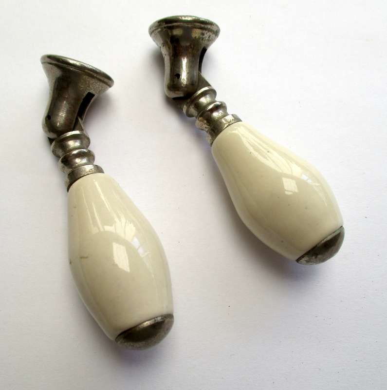 Vintage porcelain drawer handles, pair.