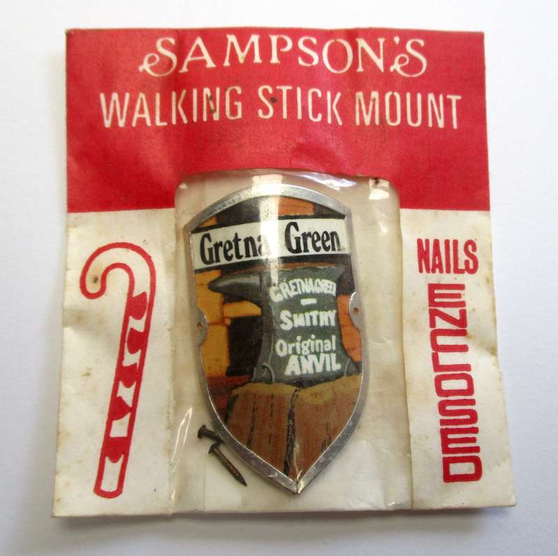 Vintage Walking Stick mount / badge - Sampson's Badges - Gretna Green - Gretna Green Smithy