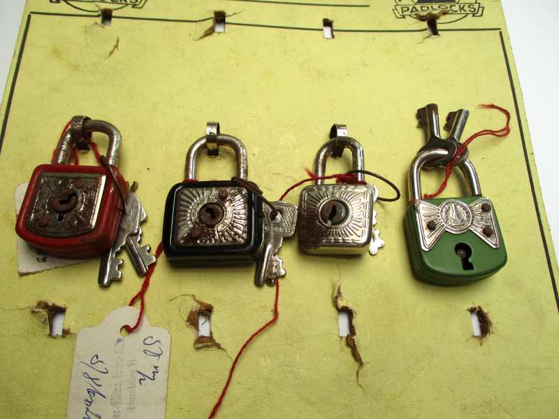 Vintage Tower Brand Padlocks with keys on original retail card. Hamburg, Germany