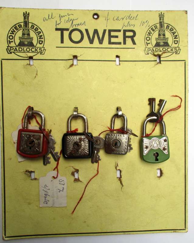 Vintage Tower Brand Padlocks with keys on original retail card. Hamburg, Germany