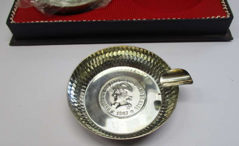 A pair of Vintage silver plated Belprata Ashtrays with Brasil 1907 "coin" detail