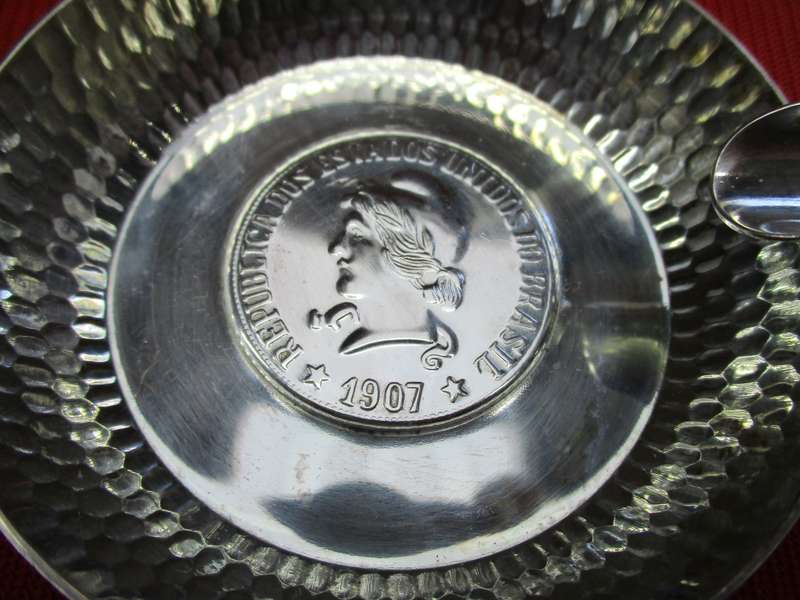 A pair of Vintage silver plated Belprata Ashtrays with Brasil 1907 "coin" detail