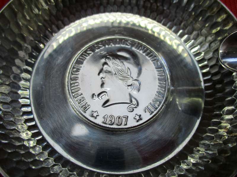 A pair of Vintage silver plated Belprata Ashtrays with Brasil 1907 "coin" detail