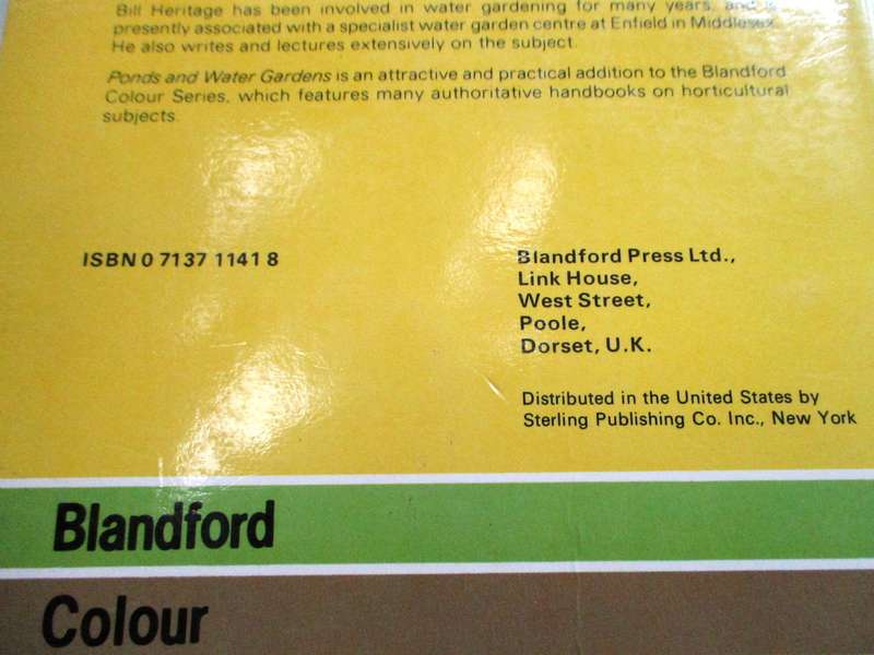 Ponds and water gardens - Bill Heritage - Blanford Press, Dorset (Softcover)
