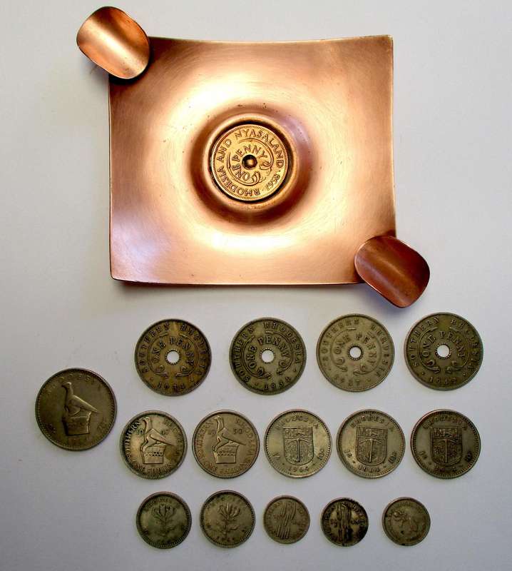 Lot - Rhodesia coins and coin ashtray