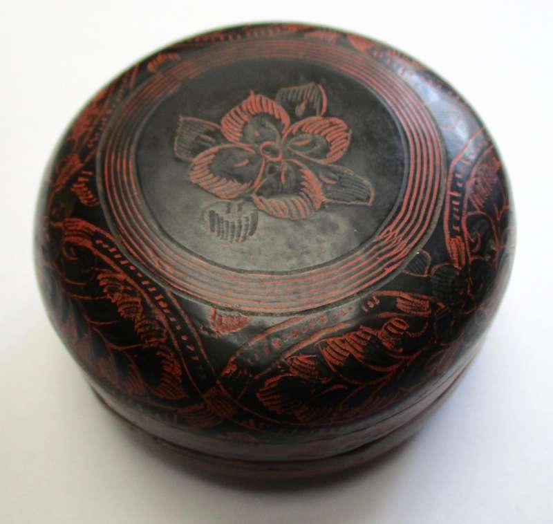 Hand Decorated Asian Trinket Container. Resin