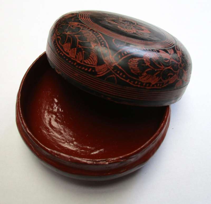 Hand Decorated Asian Trinket Container. Resin