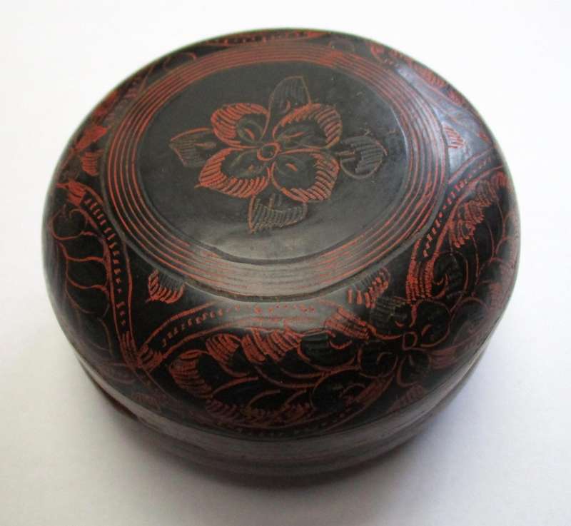 Hand Decorated Asian Trinket Container. Resin