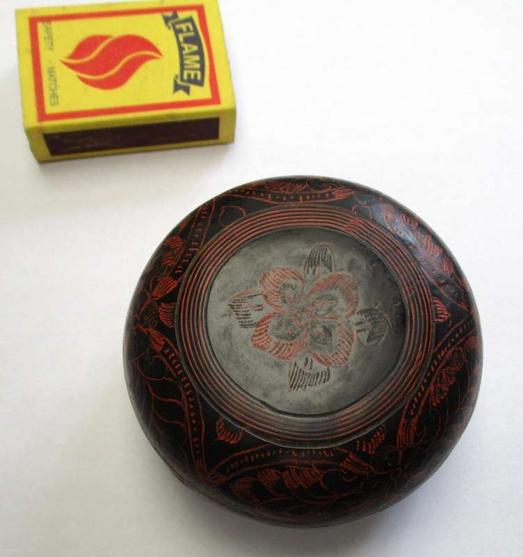 Hand Decorated Asian Trinket Container. Resin