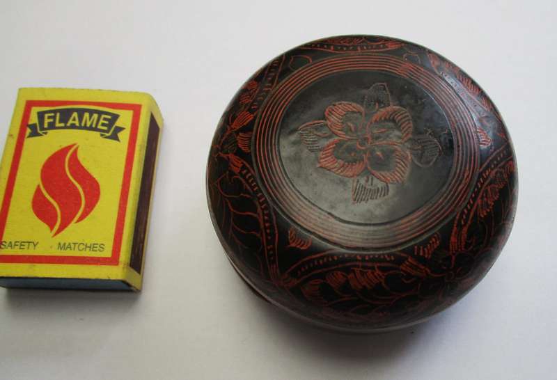 Hand Decorated Asian Trinket Container. Resin