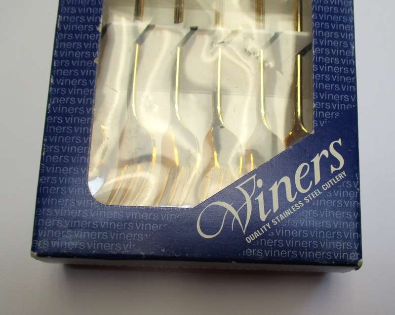 Viners Stainless Steel Cutlery - Kruger Rand Forks - gold plated