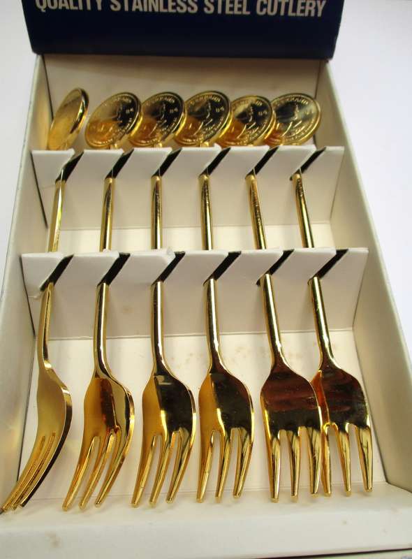 Viners Stainless Steel Cutlery - Kruger Rand Forks - gold plated