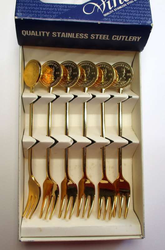 Viners Stainless Steel Cutlery - Kruger Rand Forks - gold plated