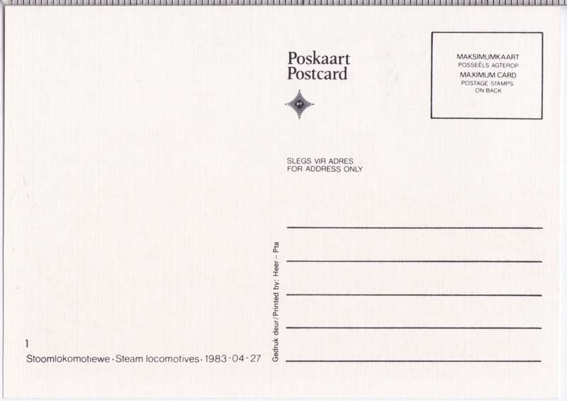Post Card - RSA - De Aar - Steam Locomotives - 1983