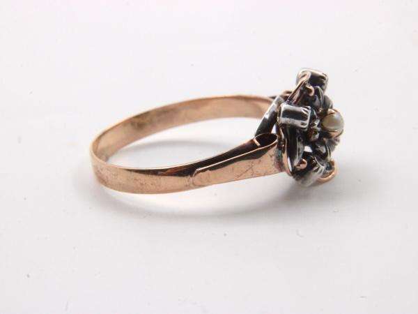 ANTIQUE 18K GOLD, DIAMOND & PEARL RING