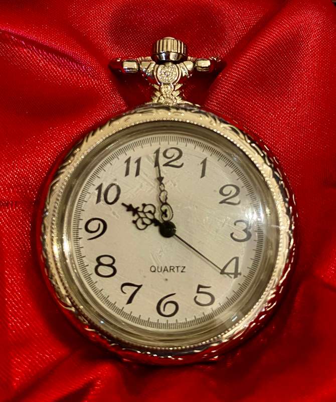 Pocket watch Quartz in box with large numerals