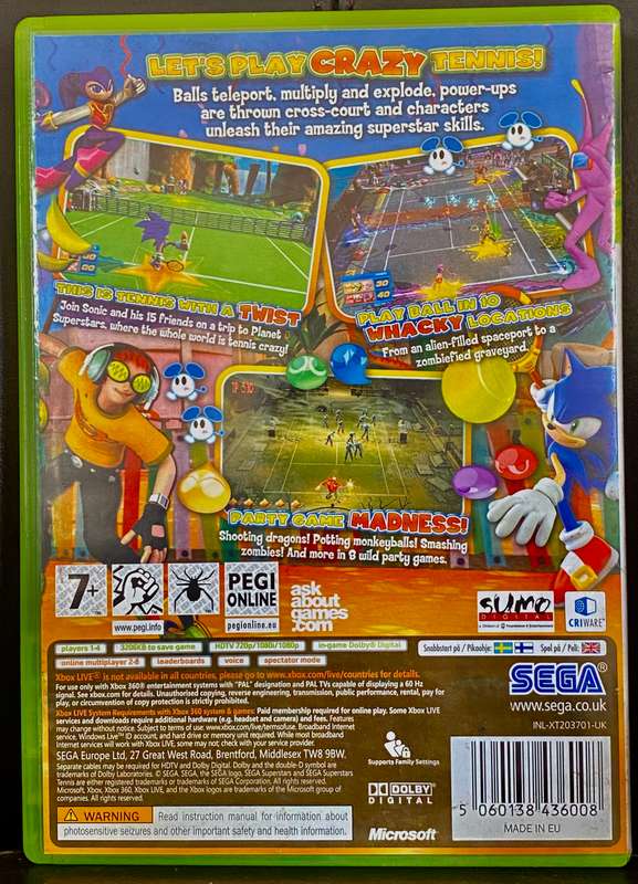 Xbox 360 Sega superstar tennis-sonic the hedgehog original disk