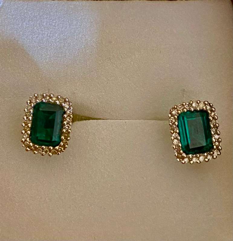 9ct yellow gold and Emerald and Diamond Earrings