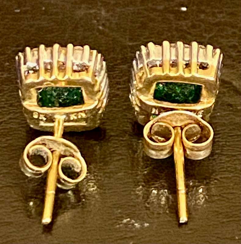 9ct yellow gold and Emerald and Diamond Earrings