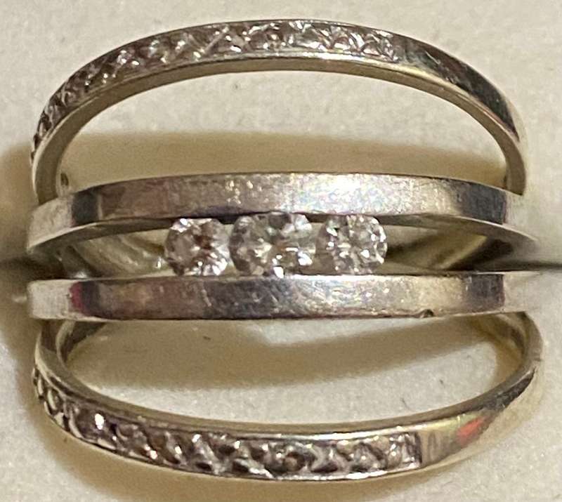 9ct white gold trilogy tension set  diamond wedding ring set with 2 bands