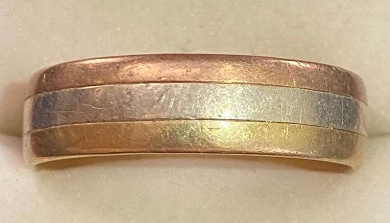 Large Broad 6.2mm three tone 9ct gold gents wedding band manufactured Browns Jeweler's