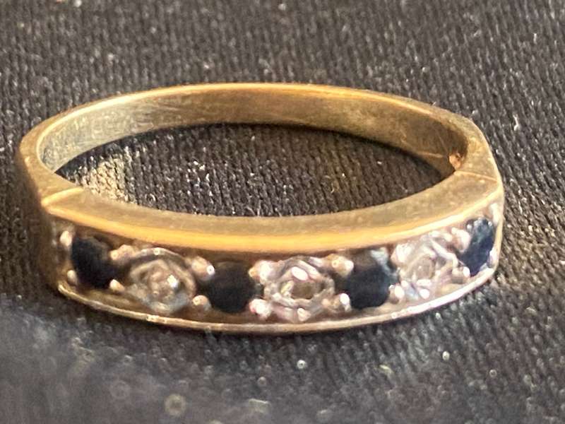 9ct yellow gold, Blue sapphire and Diamond Eternity channel set RIng