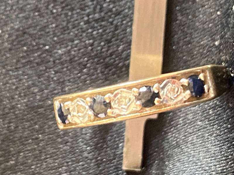 9ct yellow gold, Blue sapphire and Diamond Eternity channel set RIng