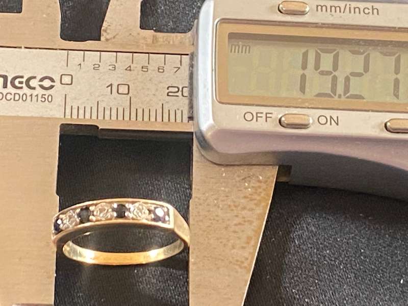 9ct yellow gold, Blue sapphire and Diamond Eternity channel set RIng